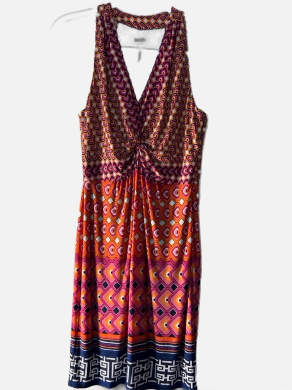 LAUNDRY by Shelli Segal Pop Orange Geometric Twist Front Halter Dress SZ 6